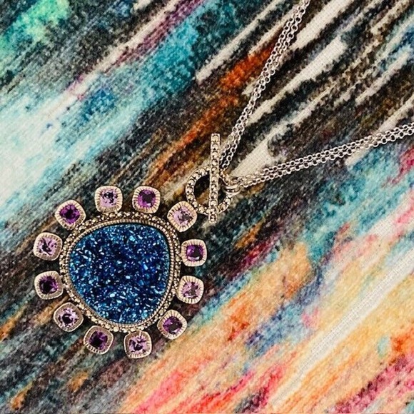 NWOT Judith Jack $450 Nova Convertible Druzy Pendant Sterling Silver Necklace - Picture 4 of 12